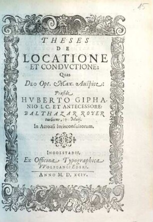 Theses De Locatione Et Condvctione