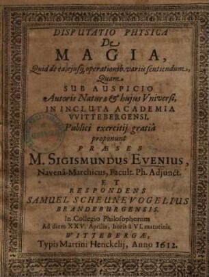 Disputatio physica de Magia