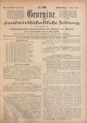 Einundsechzigster Jahrgang. No. 19. Insterburg, 11. Mai 1893.