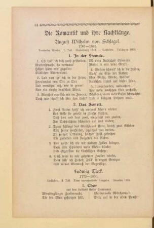 Die Romantik und ihre Nachklänge