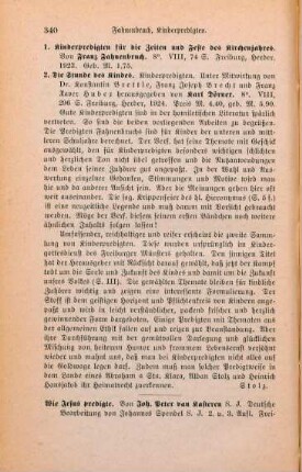 340 [Rezension] Fahnenbruch, Franz, Kinderpredigten für die Zeiten und Feste des Kirchenjahres