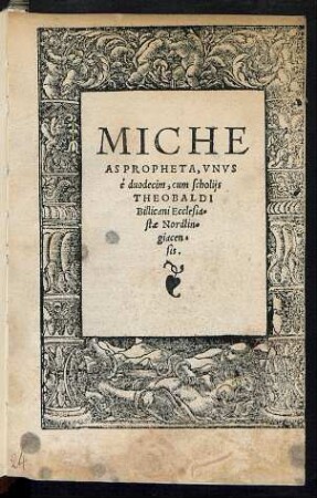 MICHE||AS PROPHETA, VNVS || è duodecim, cum scholijs || THEOBALDI || Billicani Ecclesia=||stae Nordlin=||giacen=||sis.||