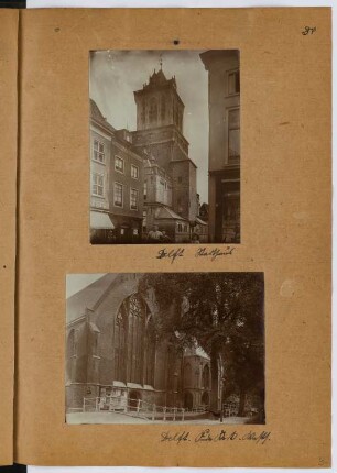 Stadthaus, Delft. Oude Kerk, Delft: Ansicht Stadthaus, Ansicht von Westen Oude Kerk (aus: Skizzen- und Fotoalbum 27)