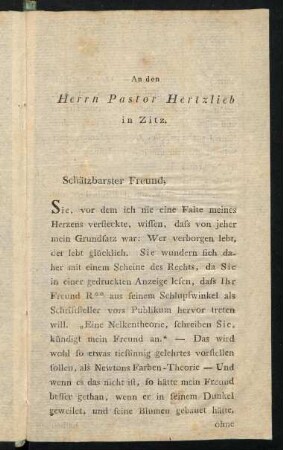 3-10, An den Herrn Pastor Hertzlieb in Zitz.