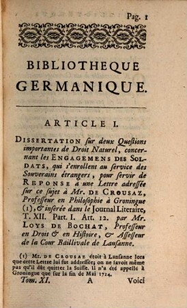 Bibliothèque germanique ou Histoire littéraire de l'Allemagne de la Suisse et des Pays du Nord. 11, 11. 1726