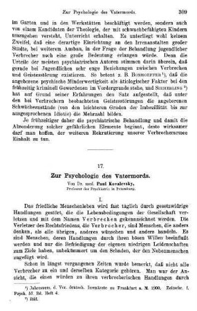 309-319, Zur Psychologie des Vatermords