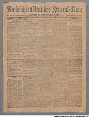 Nachrichtenblatt des Zentral-Rats. 1. 1919, 1(22. Feb.)
