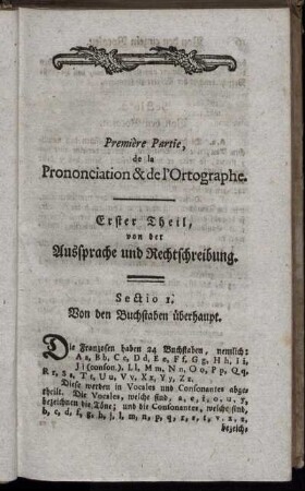 Erster Theil, von der Aussprache und Rechtschreibung.