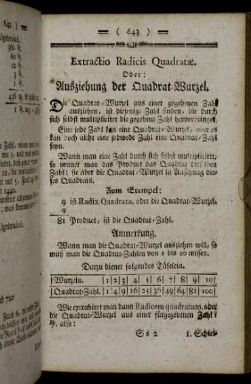 Extractio Radicis Quadratæ. Oder Ausziehung der Quadrat-Wurzel