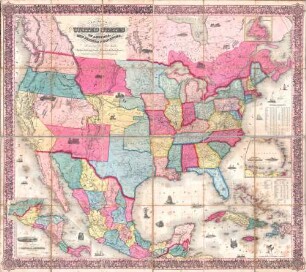 Colton's map of the United States of America, the British provinces, Mexico and the West Indies : showing the country from the Atlantic to the Pacific Ocean
