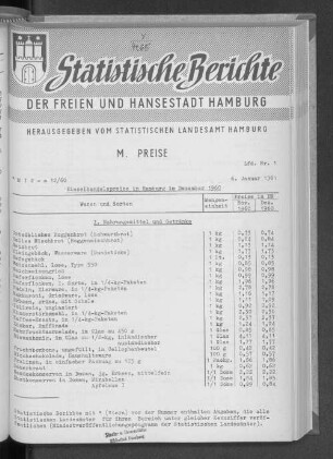 Einzelhandelspreise in Hamburg im Dezember 1960 : Lfd. Nr. 1