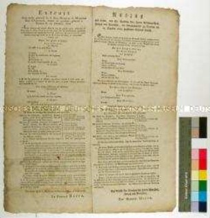 Auszug aus einem Befehl des Reichsmarschalls Louis Nicolas Davout Duc de Auerstedt betreffend die Versorgung der französischen Truppen in Sachsen (in deutscher und französischer Sprache)