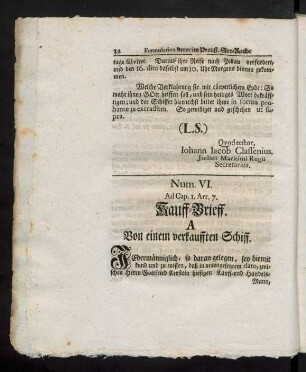 Num. VI. Ad Cap. 1. Art. 7. Kauff-Brieff.