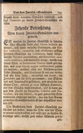Zehende Betrachtung. Von denen Zwiebel-Gewächsen insgemein
