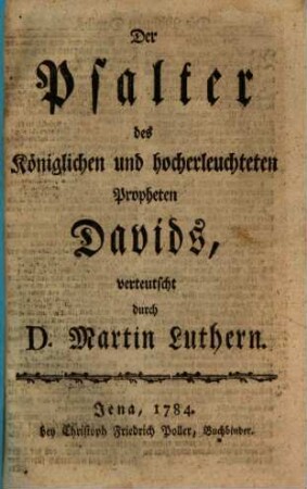 Der Psalter des Königlichen und hocherleuchteten Propheten Davids