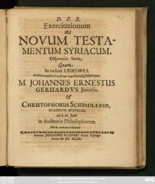 6: Exercitationum Ad Novum Testamentum Syriacum, Disputatio ...