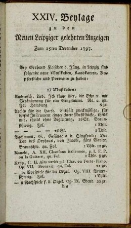 XXIV. Beylage zu den Neuen Leipziger gelehrten Anzeigen - Zum 15ten December 1797.