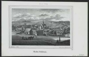 Ansicht von Niederschöna bei Halsbrücke, Lithographie, 1838 : Nieder-Schönau / N. d. Nat. gez. v. J. Möckel. Steindr. v. Renner & Ketzschau [Dresden] : [Hermann Schmidt] ; Dresden : Renner u. Ketzschau , [1838]. - 1 Kunstbl. : Lithogr. ; 19 x 12 cm +++ Auch enth. in Sachsens Kirchen-Galerie; Bd. 2