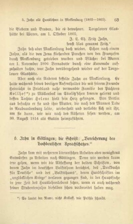 6. Jahn in Göttingen; die Schrift: "Bereicherung des hochdeutschen Sprachschatzes."