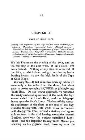 CHAPTER IV. - CAPE OF GOOD HOPE. Landing, and appearance of the Cape. - Cape scenes. - Hunting for Lodgings. - Mosquitoes. - Government house. - Adjacent scenery. - Hot winds. - Sale by auction. - Appearance
