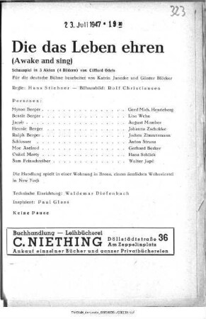 Die das Leben ehren (Awake and sing)