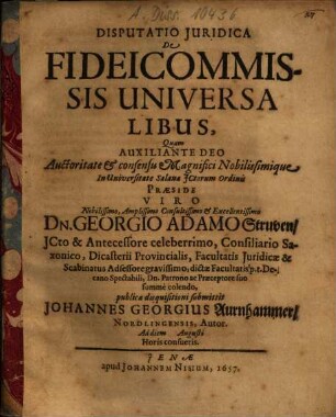 Disputatio Iuridica De Fideicommissis Universalibus