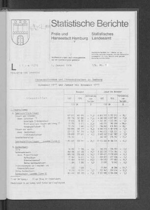 Steueraufkommen und Steuereinnahmen in Hamburg November 1977 und Januar bis November 1977 : Lfd. Nr. 1