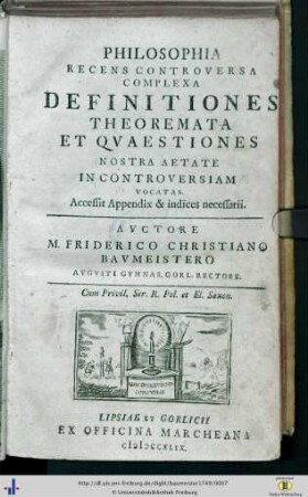 Philosophia Recens Controversa Complexa Definitiones, Theoremata Et Qvaestiones Nostra Aetate In Controversiam Vocatas