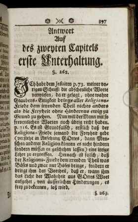 Antwort Auf des zweyten Capitels erste Unterhaltung.