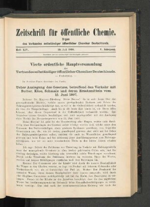 Vierte ordentliche Hauptversammlung des Verbandesselbständiger öffentlicher Chemiker Deutschlands.