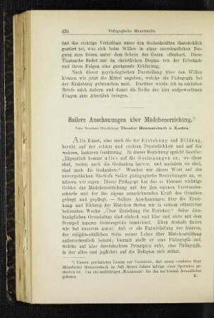 Sailers Anschauungen über Mädchenerziehung