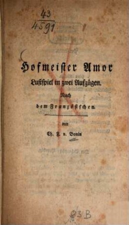 Hofmeister Amor : Lustspiel in zwei Aufzügen