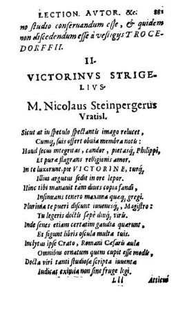 II. Victorinvs Strigelivs. M. Nicolaus Steinpergerus Vratisl.