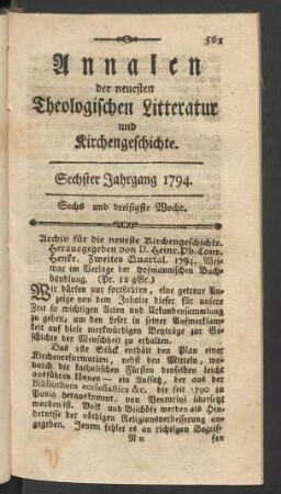 Sechs und dreißigste Woche
