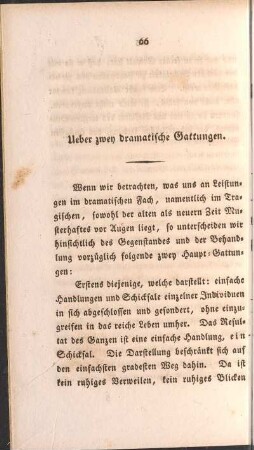 Ueber zwey dramatische Gattungen.