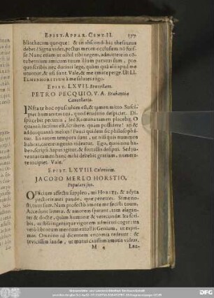 Epist. LXVIII. Coloniam. Iacobo Merlo Horstio, Populari suo.
