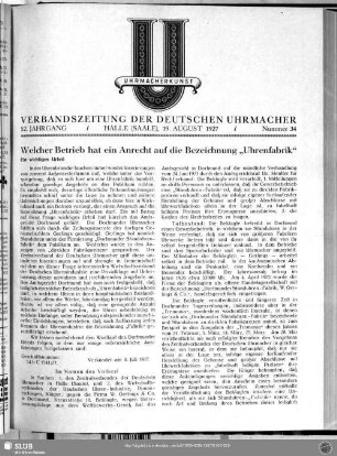 Welcher Betrieb hat ein Anrecht auf die Bezeichnung "Uhrenfabrik"