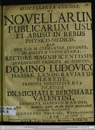 Miscellanea Curiosa, De Novellarum Publicarum Usu Et Abusu In Rebus Physico-Medicis