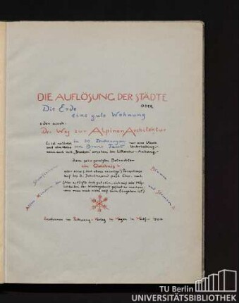 Die Auflösung der Städte oder die Erde eine gute Wohnung oder auch: Der Weg zur Alpinen Architektur