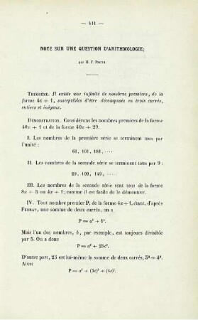 Note sur une question d´arithmologie.