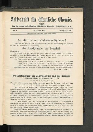 Heft I. 15. Januar 1915