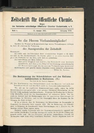 Heft I. 15. Januar 1915