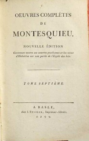 Oeuvres complètes de Montesquieu, 7