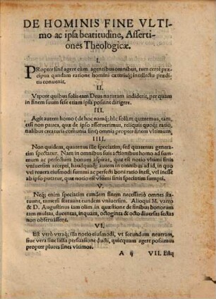 De hominis fine ultimo ac ipsa beatitudine assertiones theologicae : ... ad publicam propositae disputationem