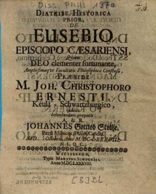 Diatribe Historica Prior, De Eusebio Episcopo Caesariensi