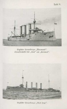 Englischer Panzerkreuzer "Monmouth". Schwesterschiffe sind "Kent" und "Cornwall". Englischer Panzerkreuzer "Good Hope".