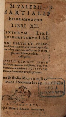 M. Valerii Martialis Epigrammaton Libri XII