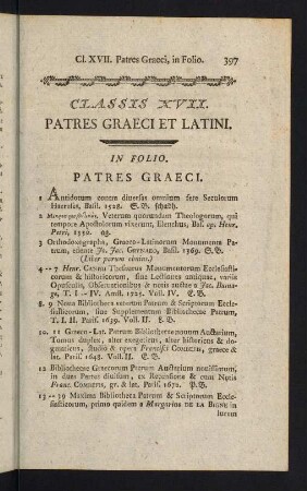397-422, Classis XVII: Patres Graeci et Latini