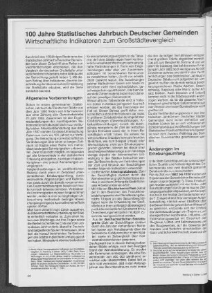 100 Jahre Statistisches Jahrbuch Deutscher Gemeinden. Wirtschaftlichte Indikatoren zum Großstädtevergleich