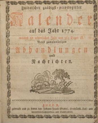 1774: Fuldaischer gnädigst-privilegirter Kalender